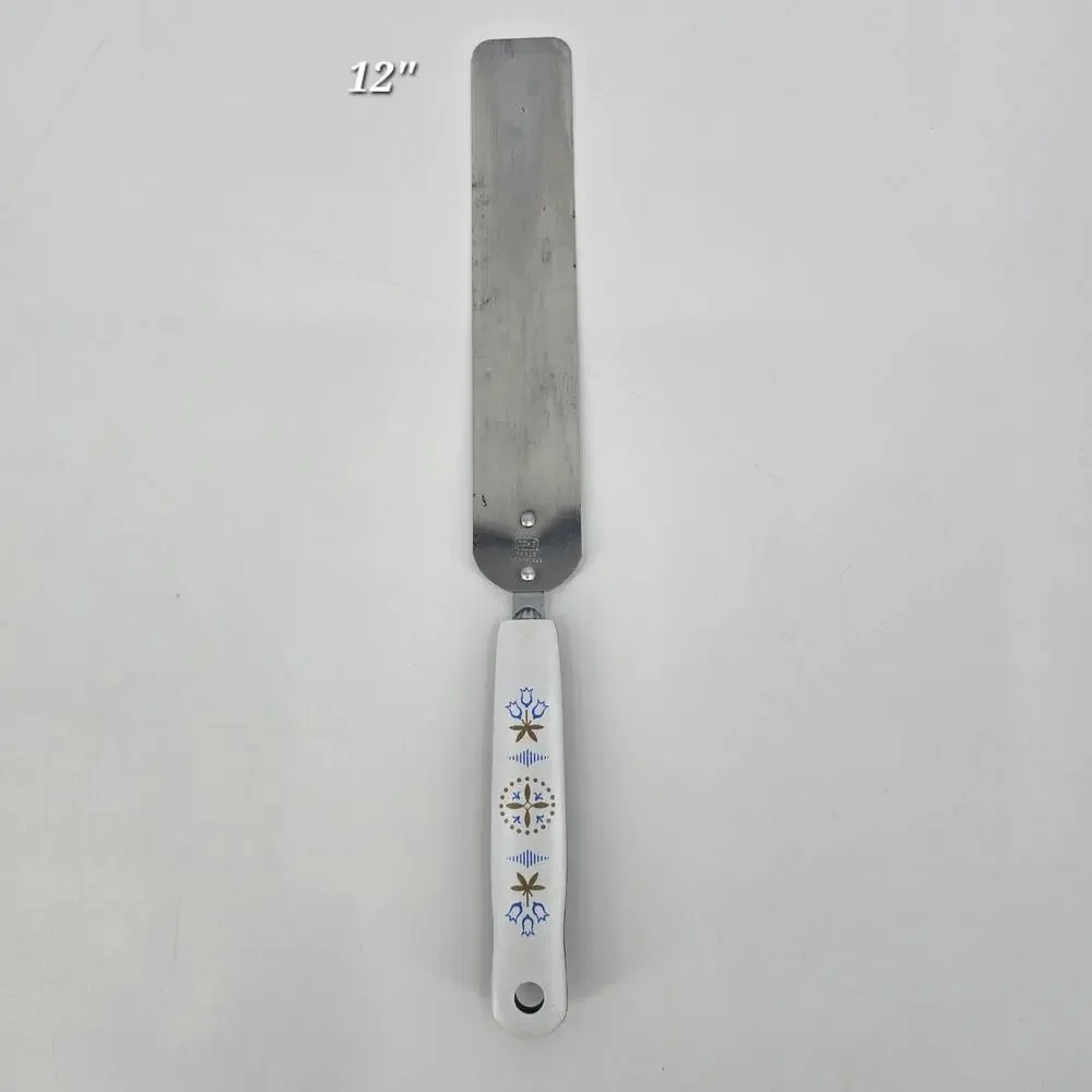 Vintage EKCO Flint Offset Icing Spatula Dutch Blue Tulip Handle Stainless USA